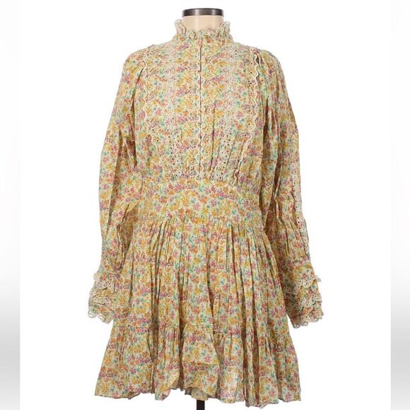 byTiMo Cotton Slub Mini Dress Floral Print Eyelet Lace Flower Garden in Medium - Picture 10 of 11